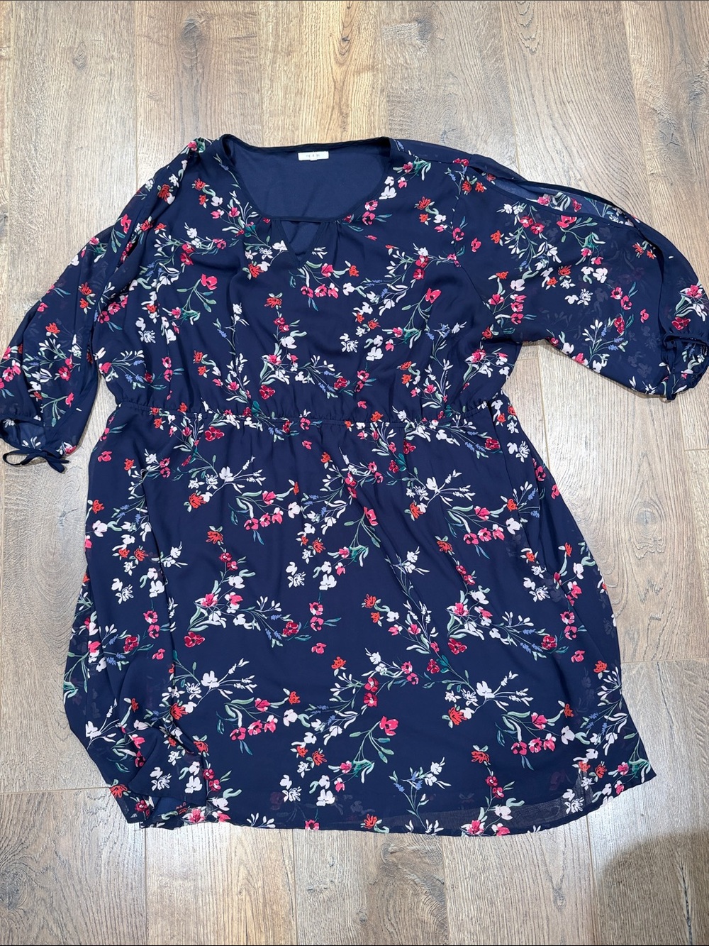 Maurices Navy Floral Tie-Sleeve Tunic